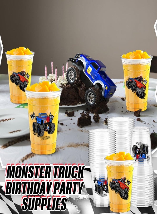 Pickmesh 50 Pcs Monster Truck Birthday Party Plastic Cup 12 Oz Monster Thick Clear Cup Truck Cups Birthday Table Decorations Party Favor - Image 5